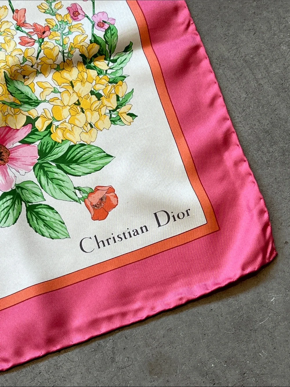 Dior vintage Pink and Yellow Floral Silk Scarf